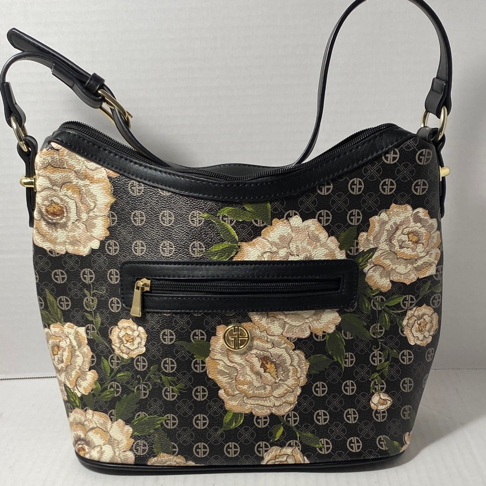 Giani Bernini Black and Cream Floral Shoulder Bag